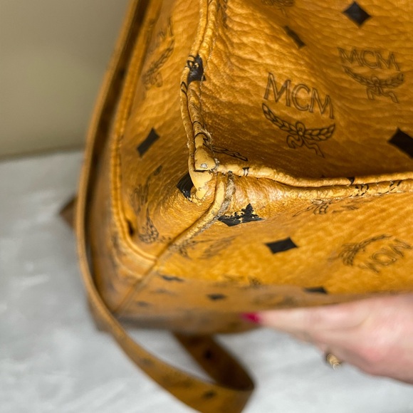MCM Visetos Cognac Tote Bag - minor wear to corners and scratch on hardware - Picture 13 of 16